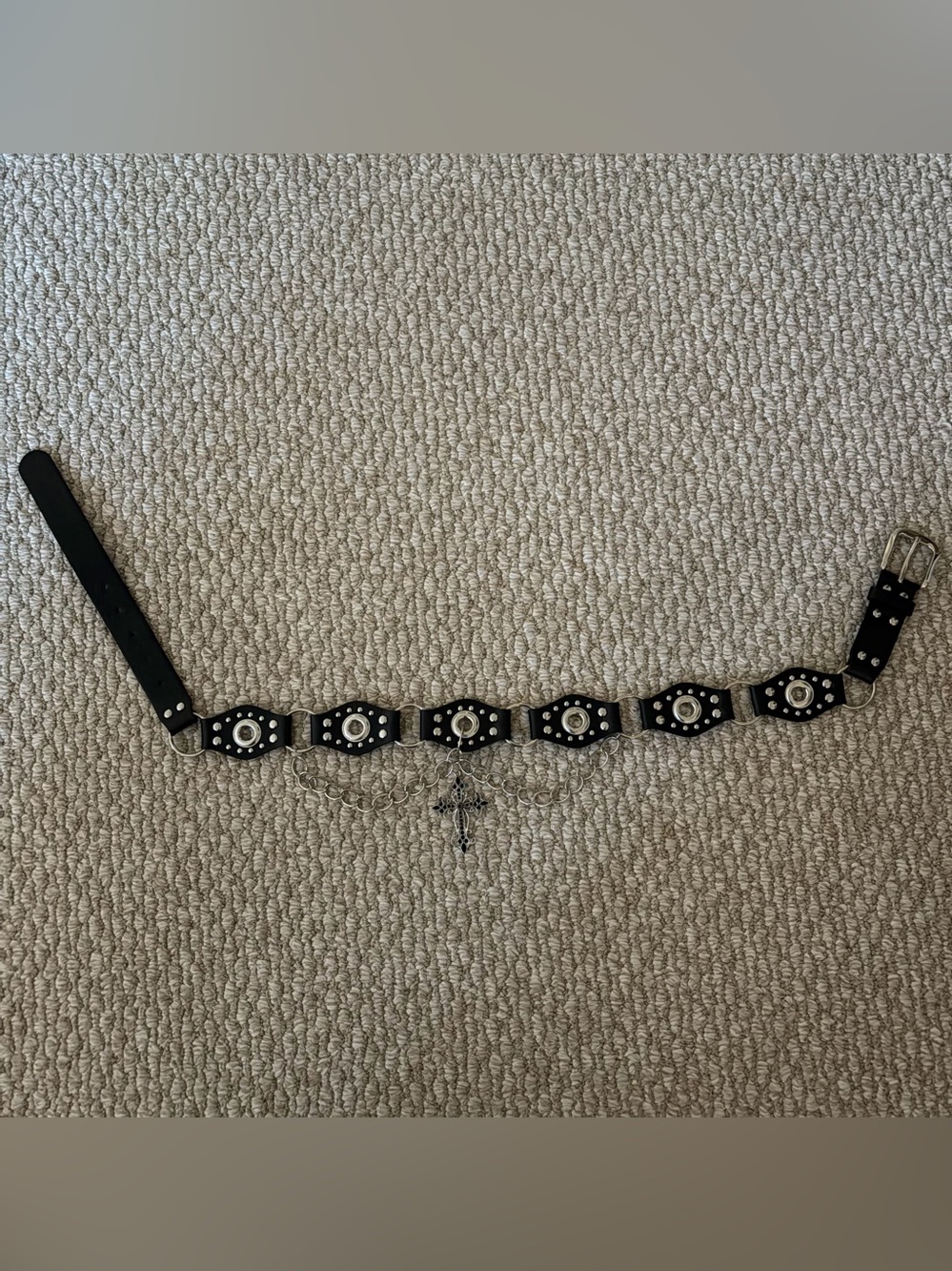 Black Studded Cross Charm Waist Belt